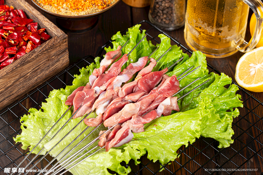 鸡胗肉串生串