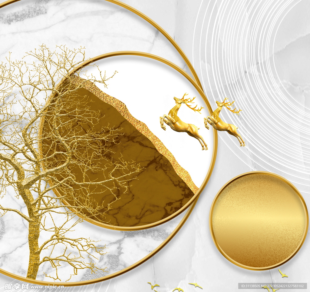 金色麋鹿玄关装饰画