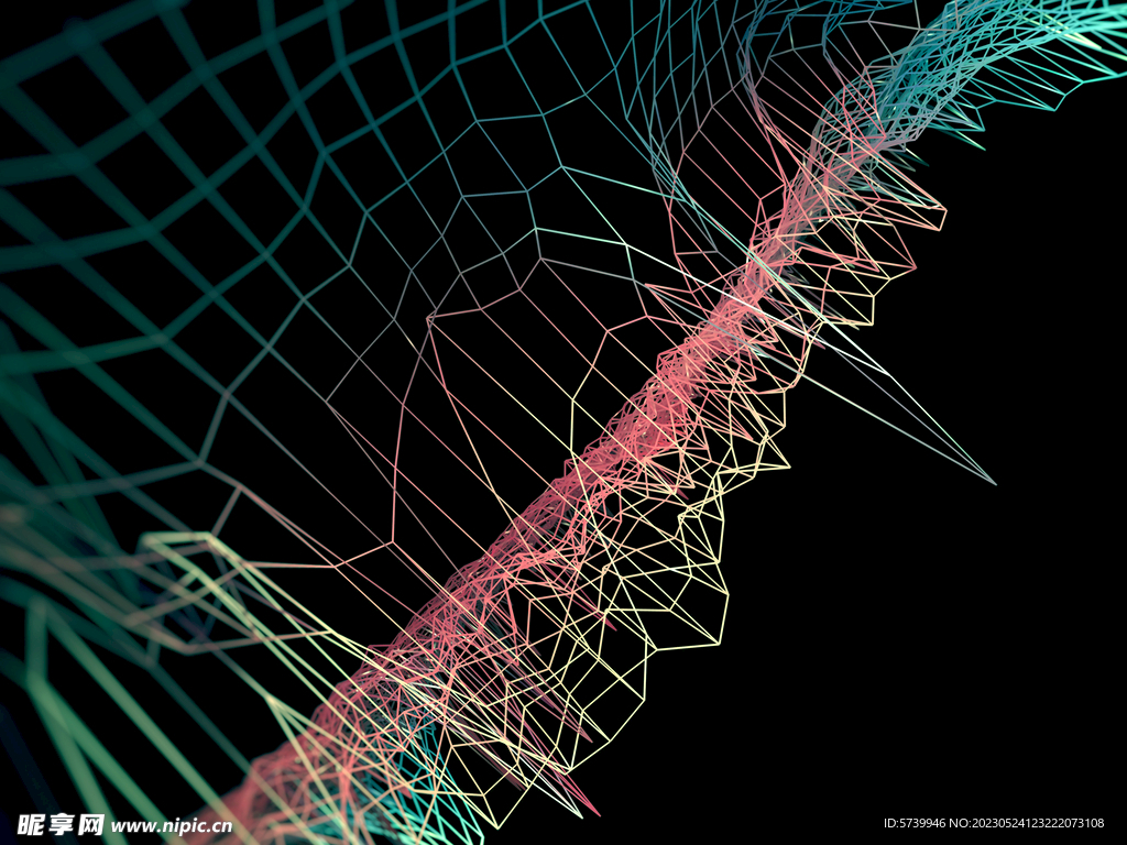 彩色波浪线网格科技素材图片