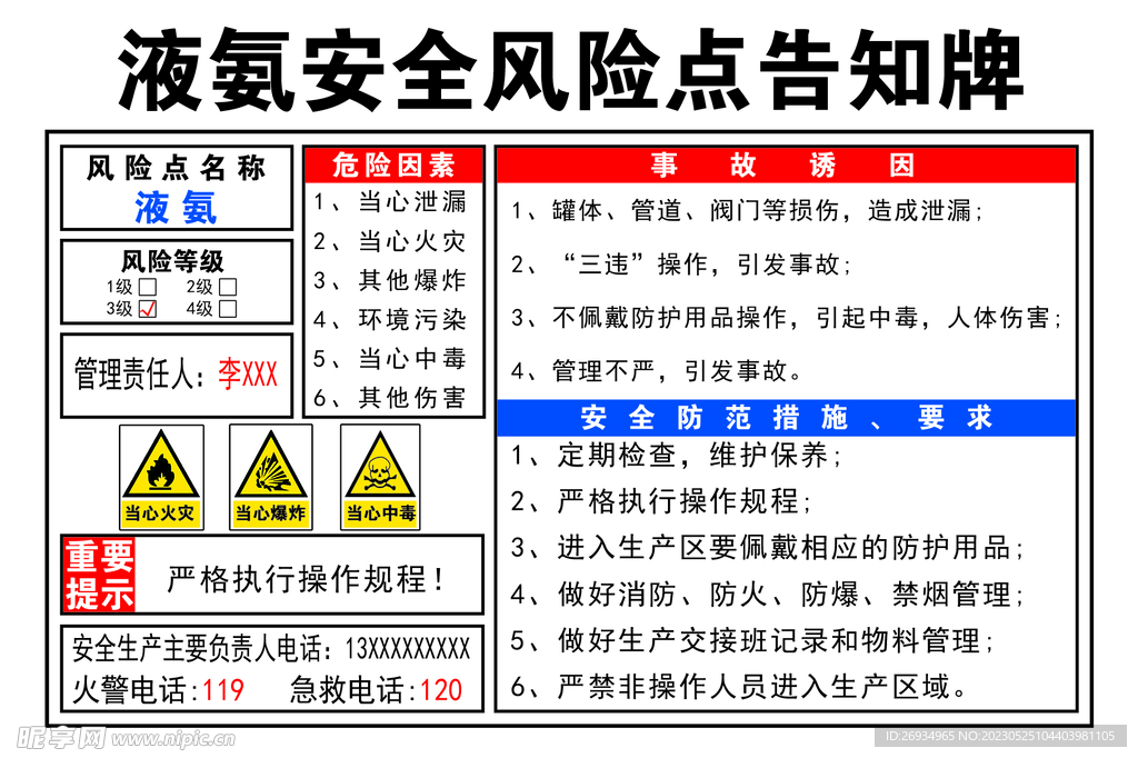 液氨安全风险点告知牌