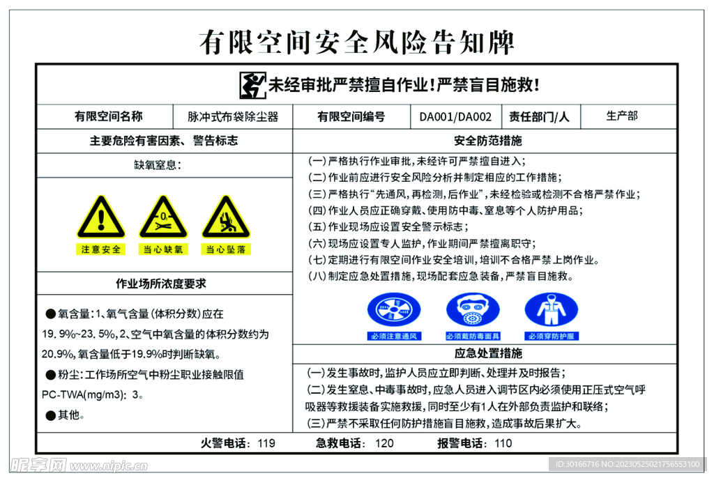 有限空间安全风险告知牌