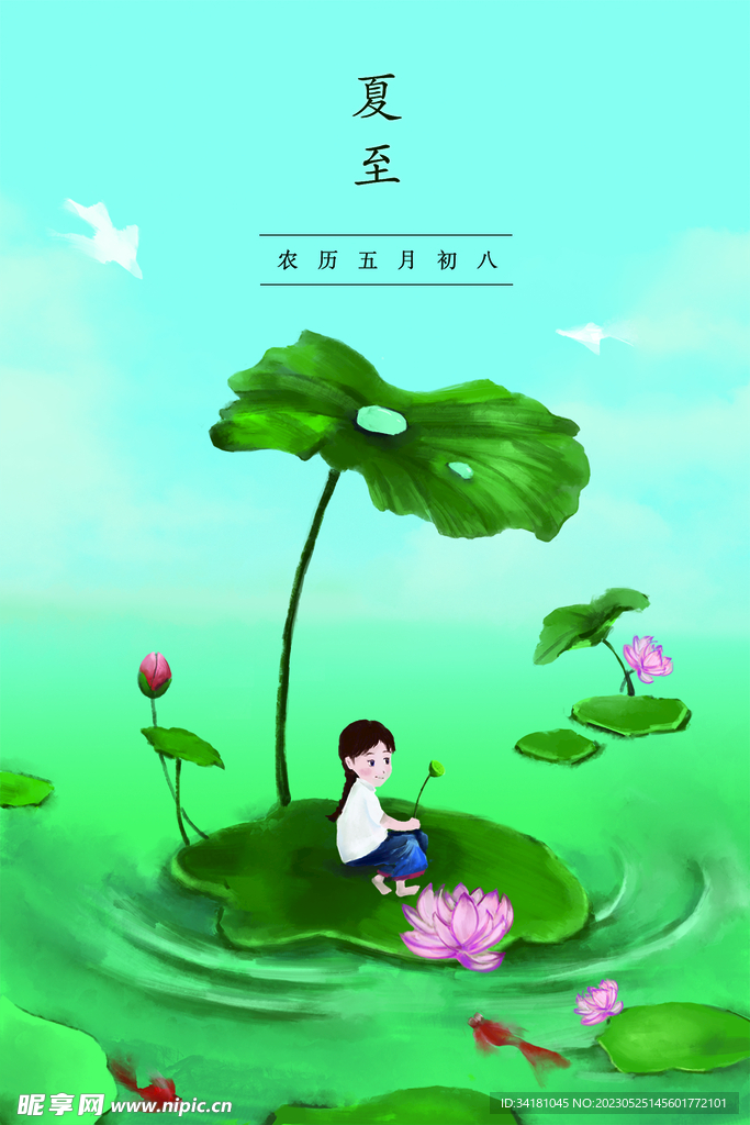 夏至荷花插画