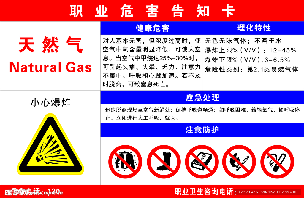 天然气职业危害告知卡