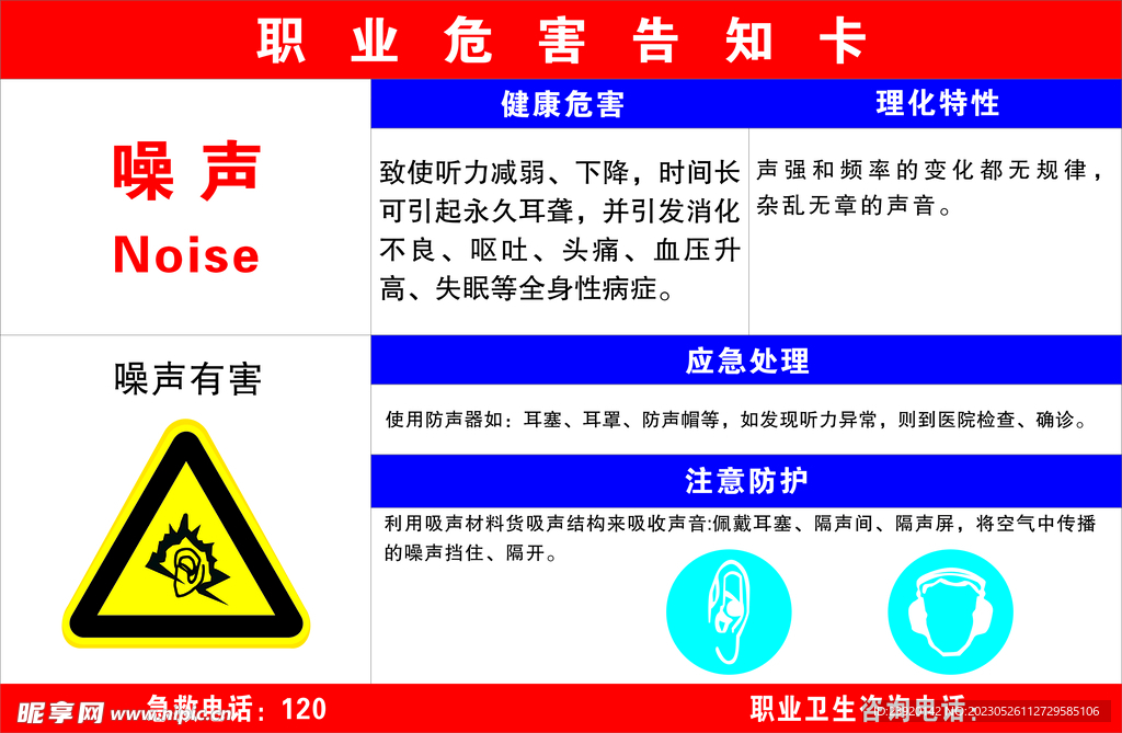 噪声职业危害告知卡