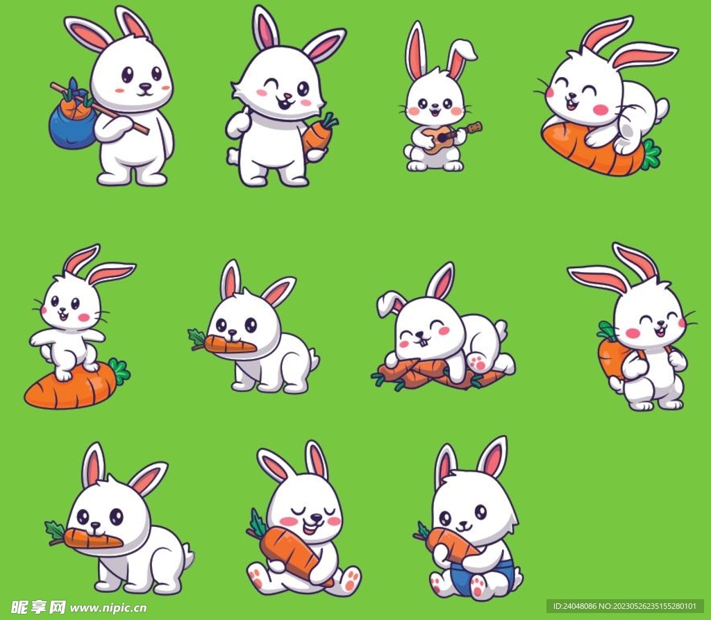 兔子插画 卡通兔子 手绘兔子 