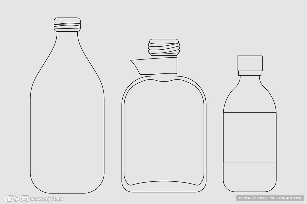 矢量瓶罐酒瓶塑料瓶外形线稿
