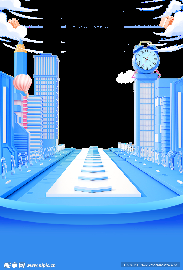 蓝色城市街道海报背景PNG