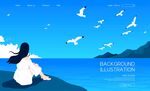 旅游沙滩风景插画  