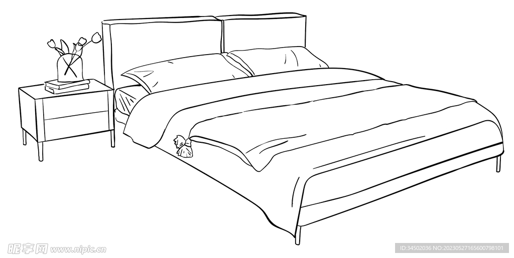 手绘线条床原创手绘插画床品床单