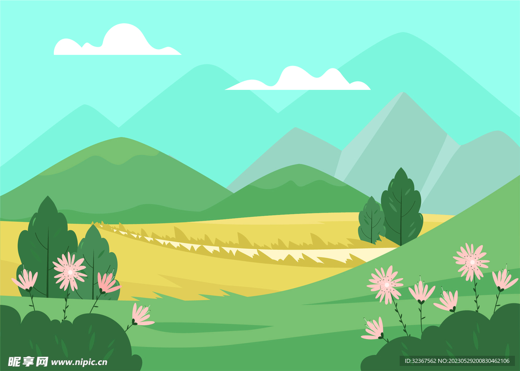 自然景观天空山水矢量背景