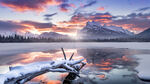 雪景 高清背景 夕阳