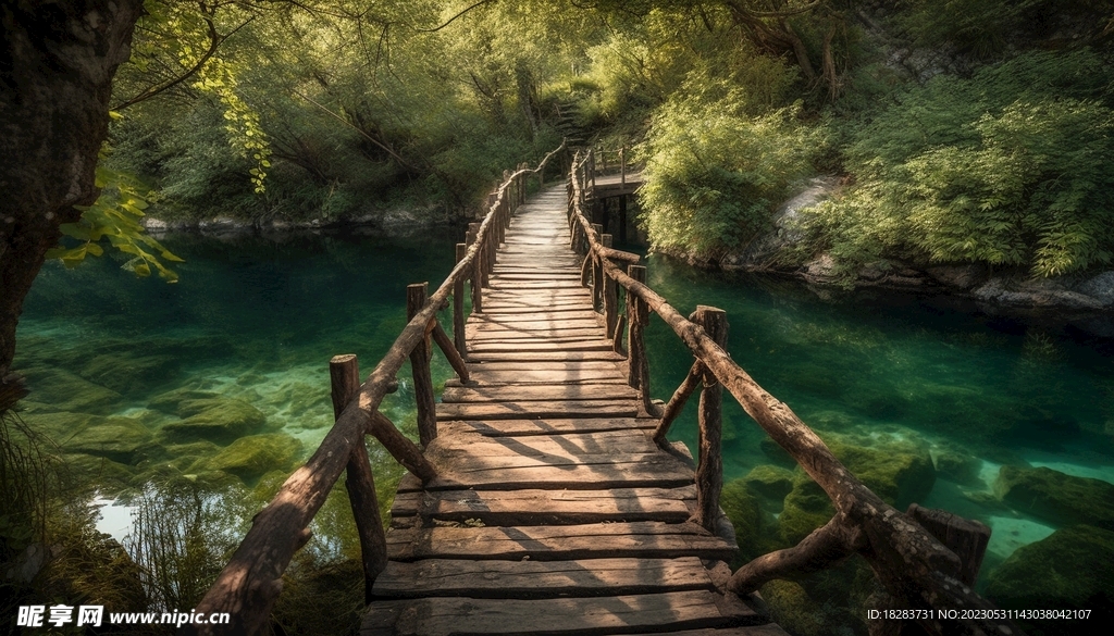 乡村小溪木桥风景