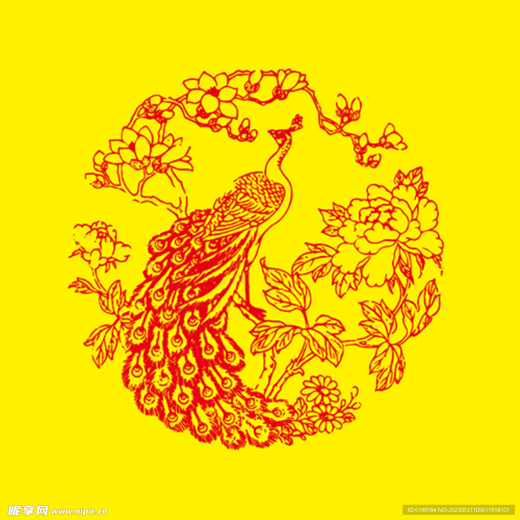 中国传统凤凰牡丹