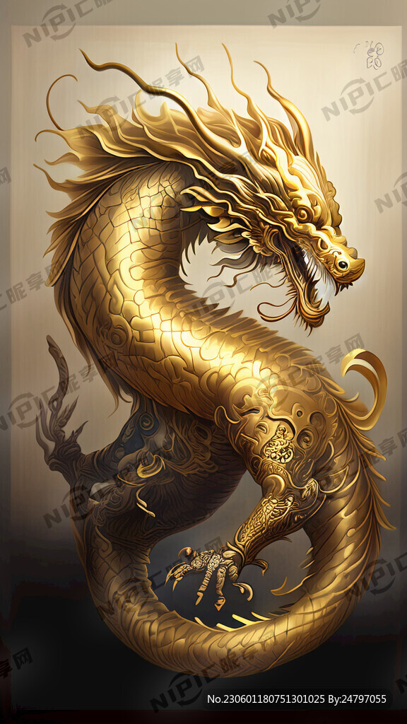 手绘生肖龙 手绘 金色 人身