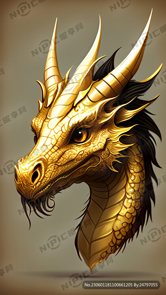 生肖龙 卡通 可爱 金色 手绘