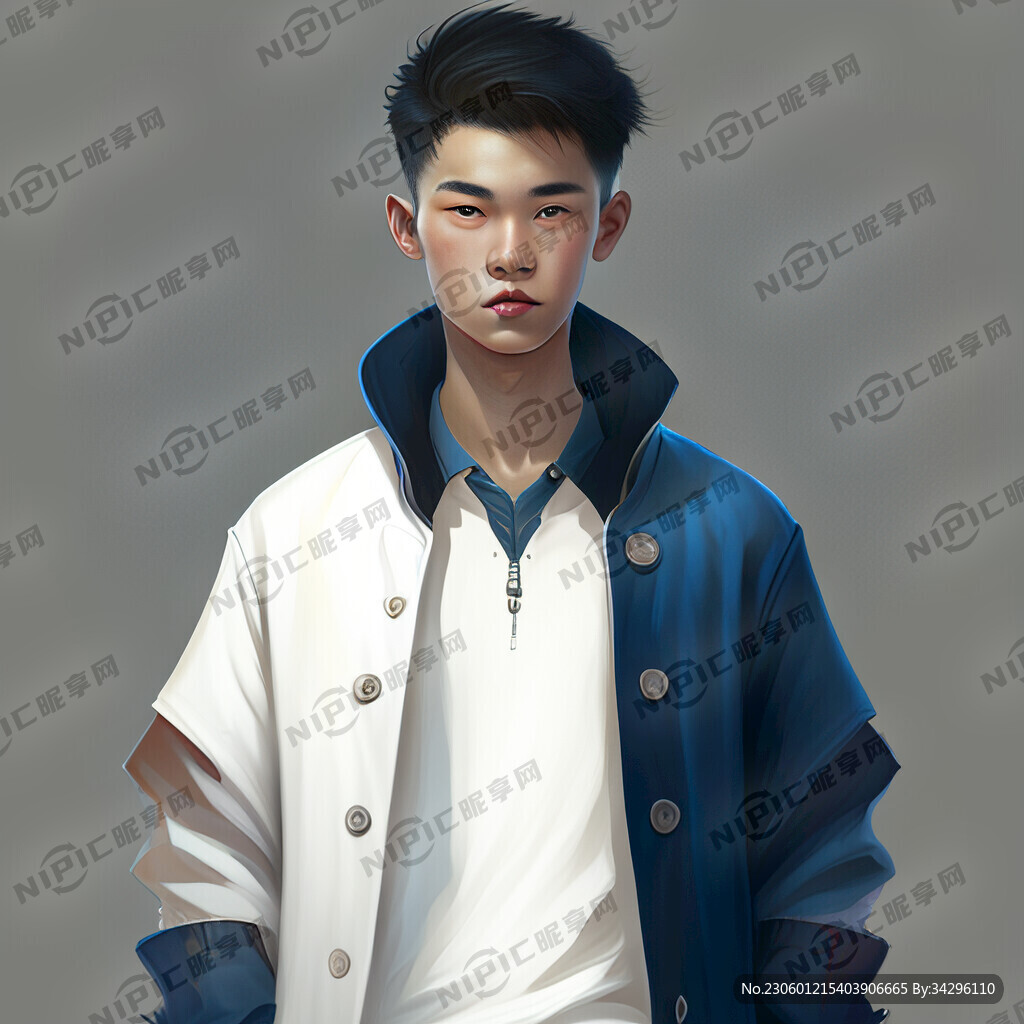 一名青年男生 下身是白色七分裤