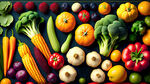 很多蔬菜水果做的背景，颜色清爽一点，让人看着食欲满满
