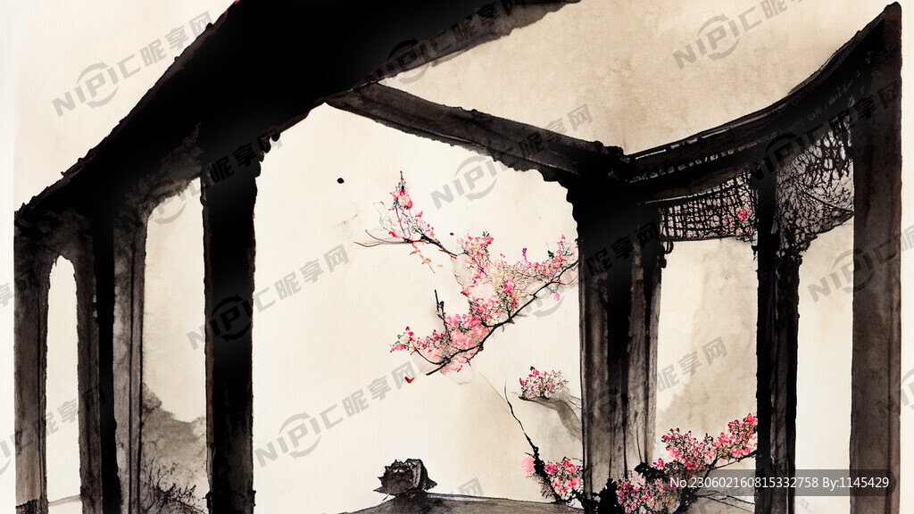 古风走廊 庭院 梅花