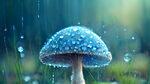 蘑菇  小草 雨滴  森林  梦幻  蓝色