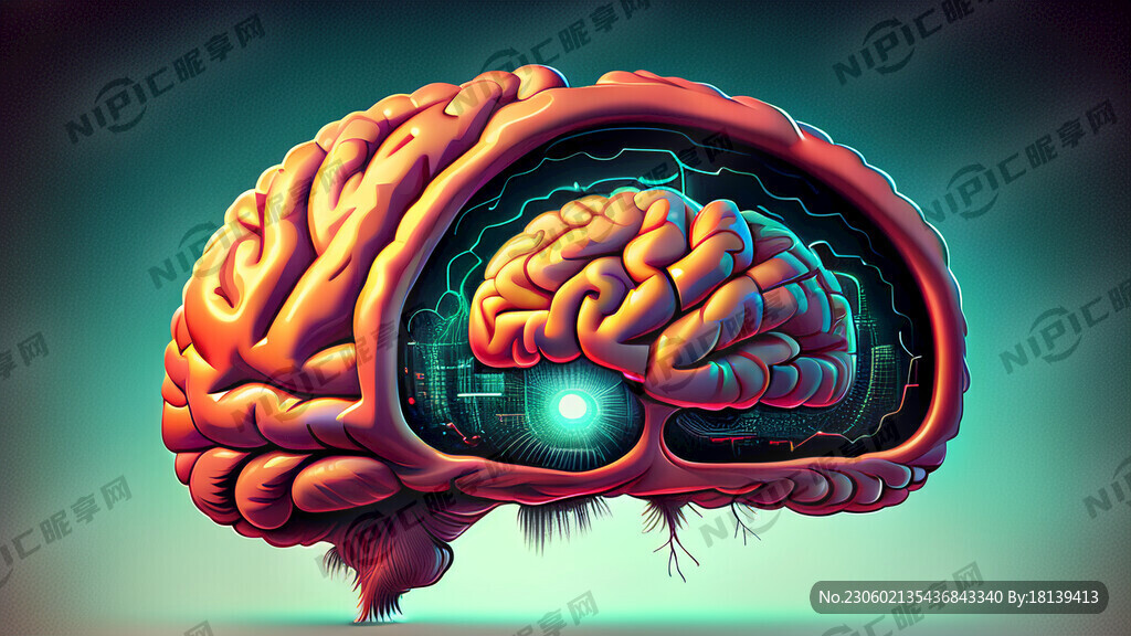 大脑 大脑内景 卡通 科技感