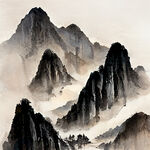 山谷，中国风，中国画，山水，水墨风格，写意，意境，高雅，高清，仙风道骨。