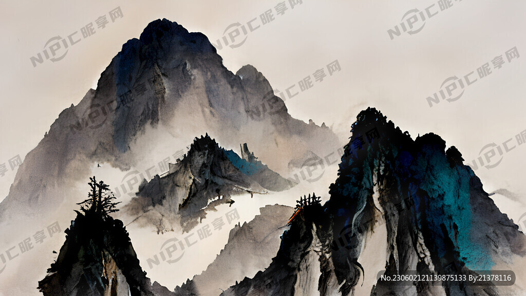 山水、花、墨、