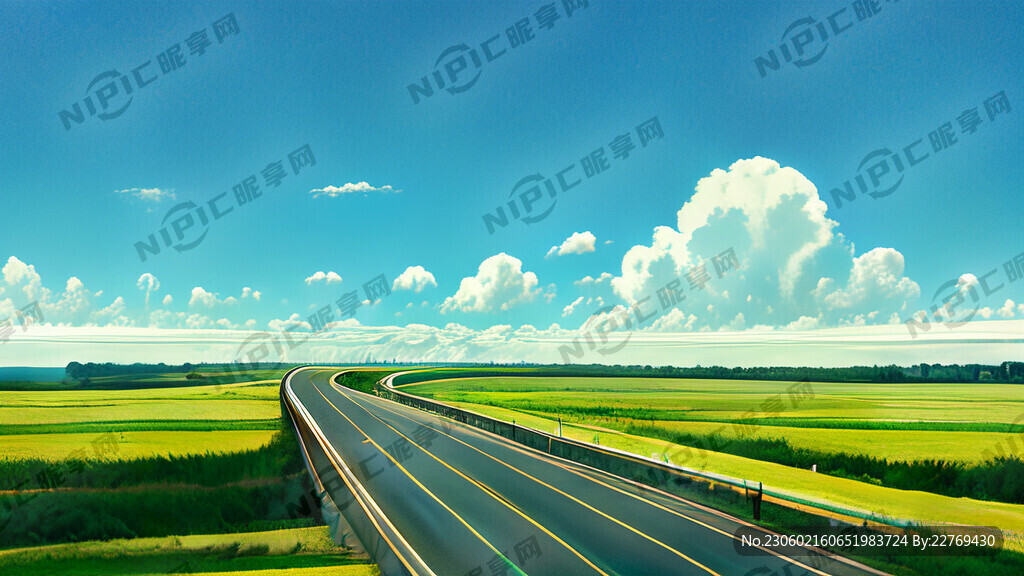 蓝天 白云 绿草地 高速公路