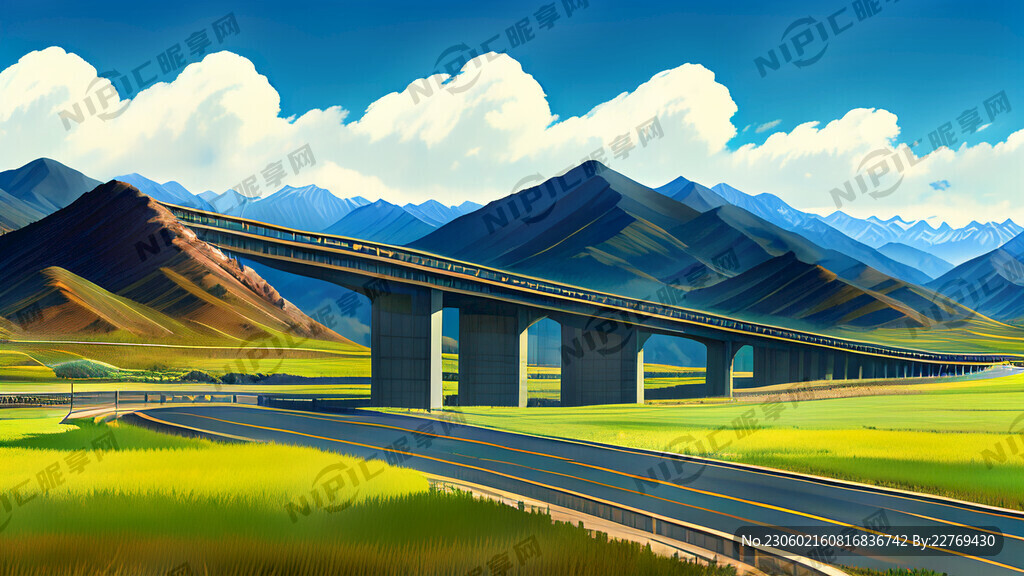 蓝天 白云 绿草地 高速公路