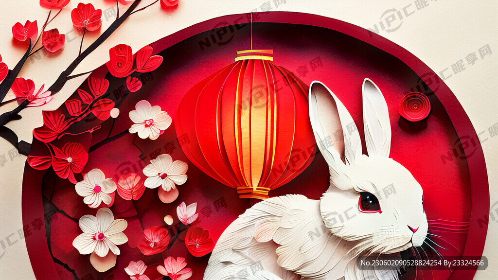 衍纸艺术 春节 可爱兔子 红梅