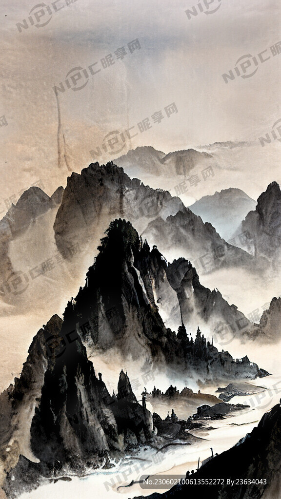 山谷 中国风 中国画 山水