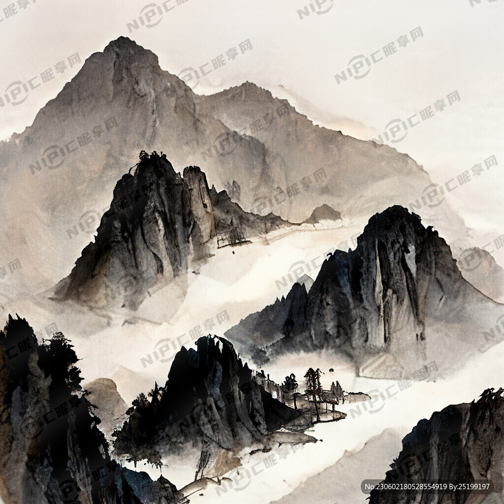 山谷 中国风 中国画 山水