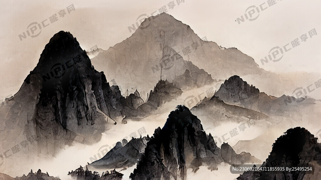 山谷 中国风 中国画 山水