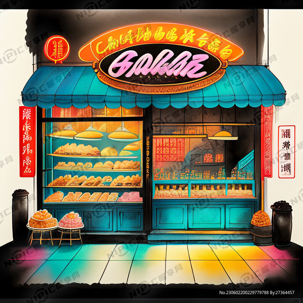 国潮糕点店店面霓虹灯