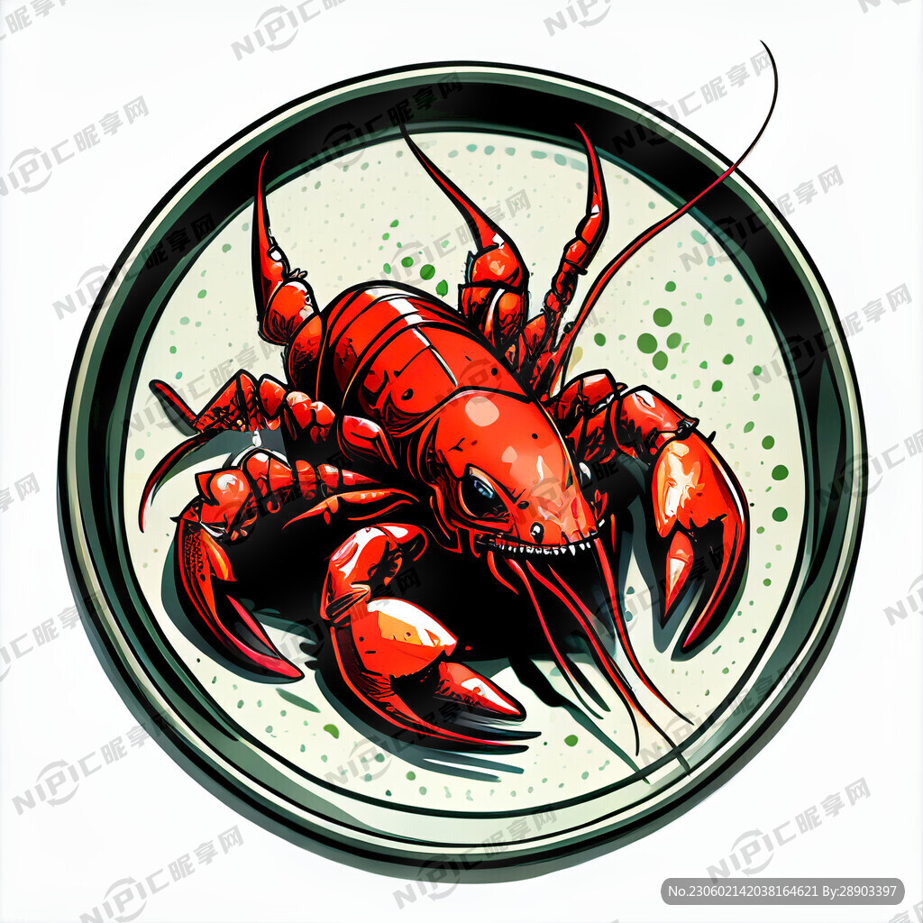完整一碟的漫画风插画小龙虾