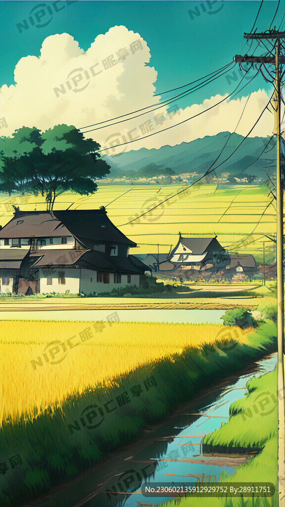 来一张同年乡村的绘画 有道路