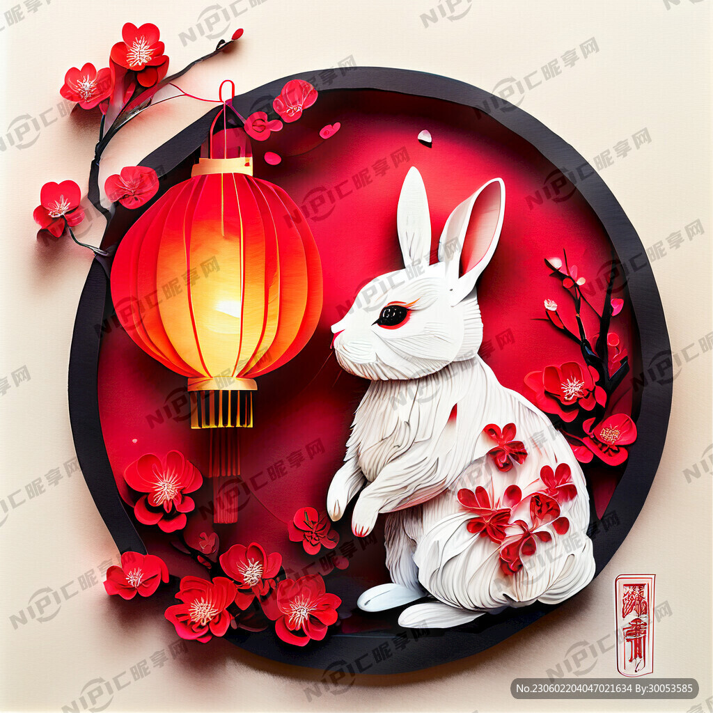 衍纸艺术 春节 可爱兔子 红梅