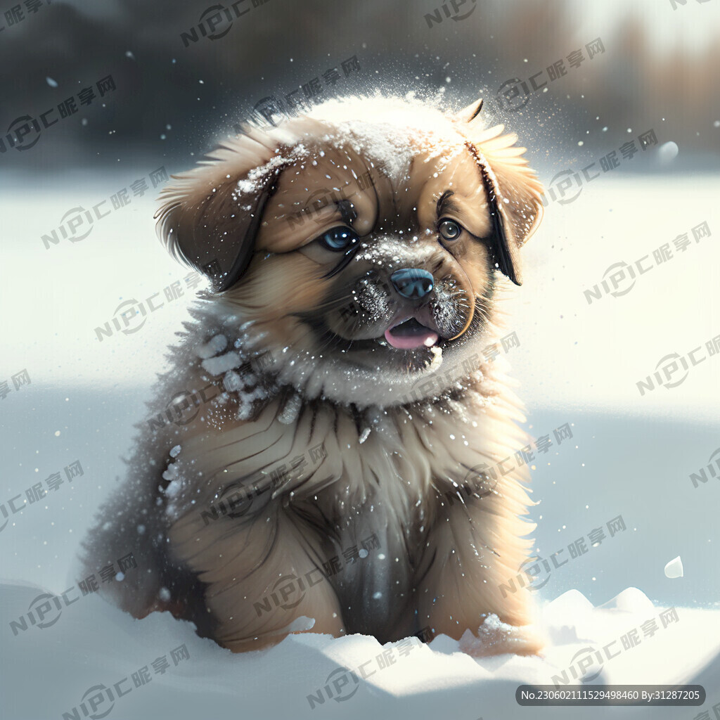 一只小狗在雪地里玩耍