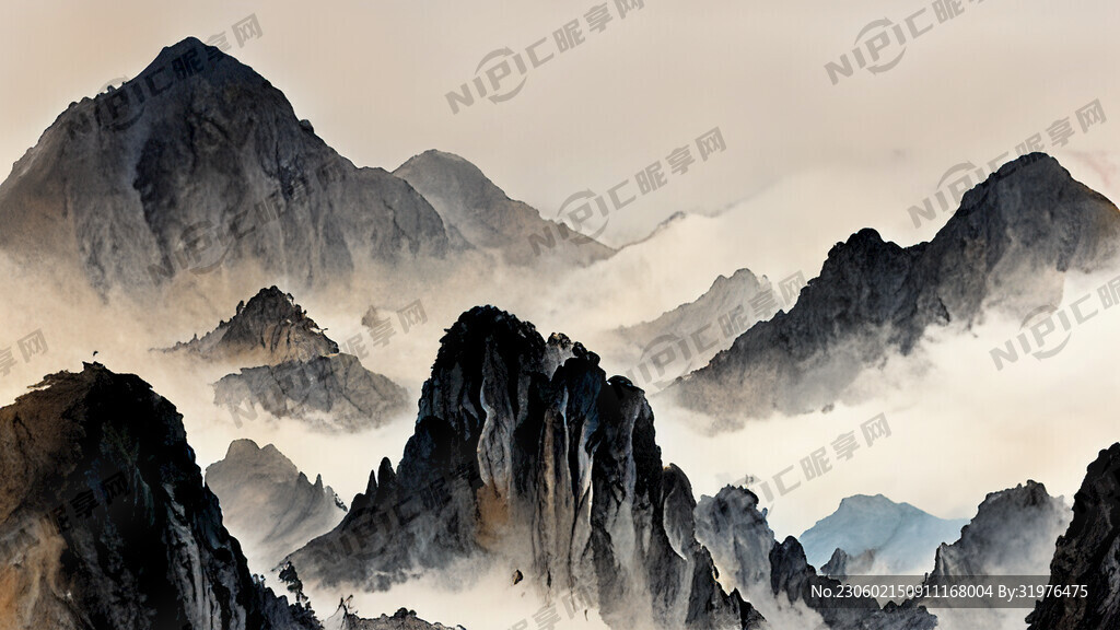 山谷 中国风 中国画 山水