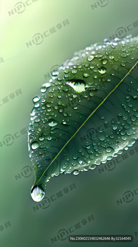 绿色 小清新 水滴 绿叶 炫光