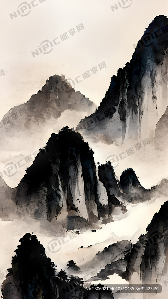 熊猫  山谷 中国风 中国画