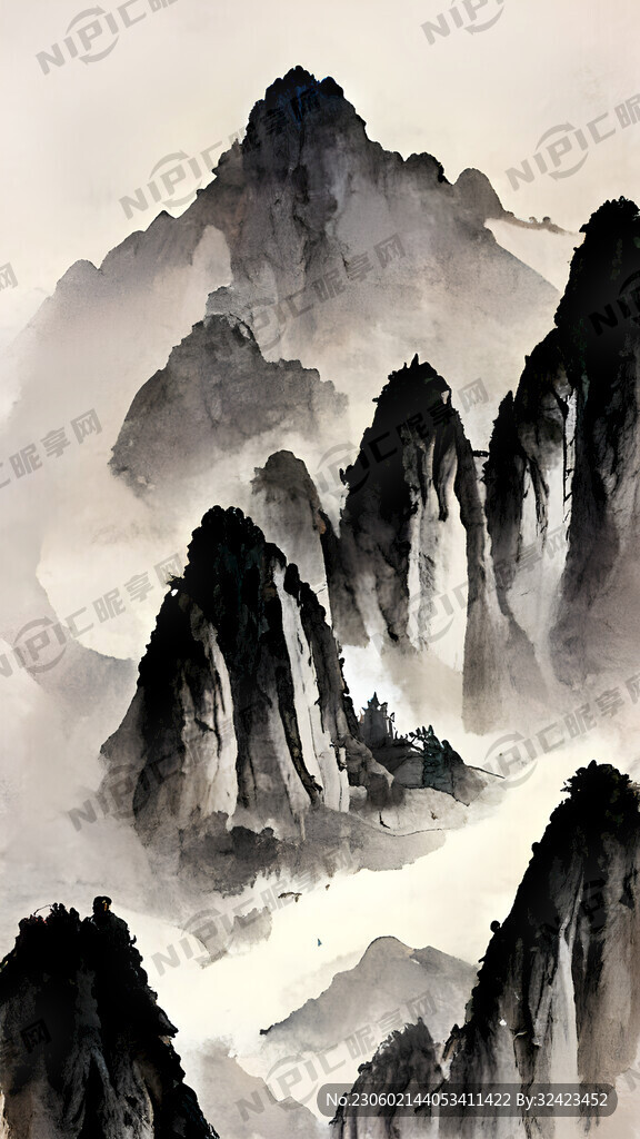 熊猫 山谷 中国风 中国画