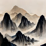 山谷，中国风，中国画，山水，水墨风格，写意，意境，高雅，高清，仙风道骨。