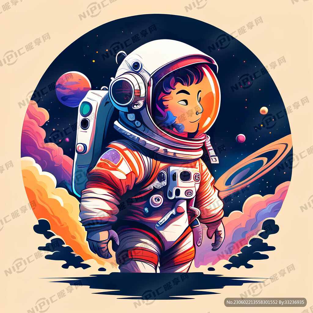 中国宇航员 卡通 太空背景