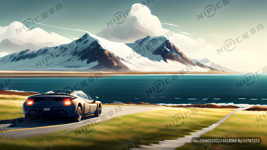 雪山远景 海洋中景 草前景