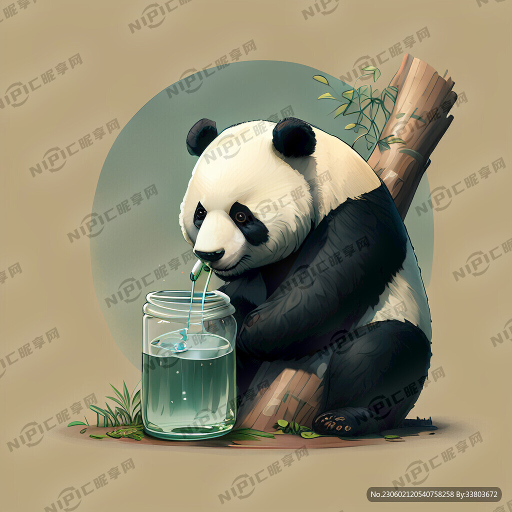 一直大熊猫在树上喝水