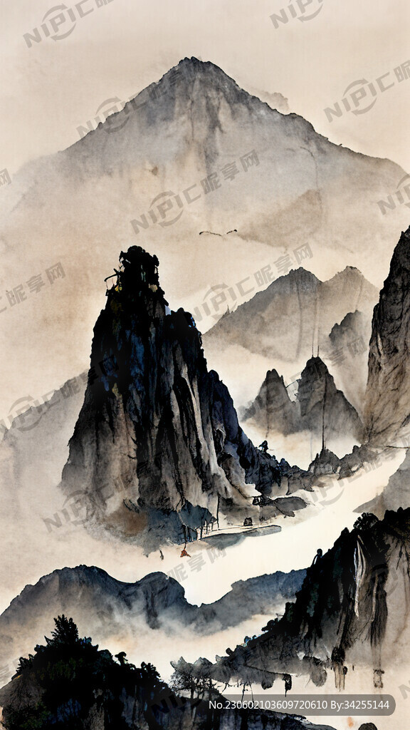 山谷 中国风 中国画 山水