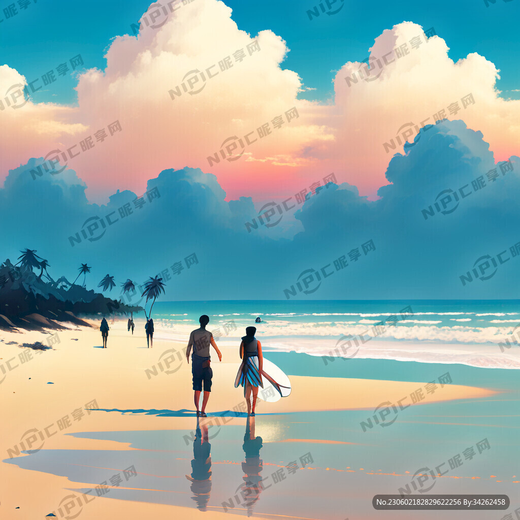 蓝天白云 海水沙滩椰子树