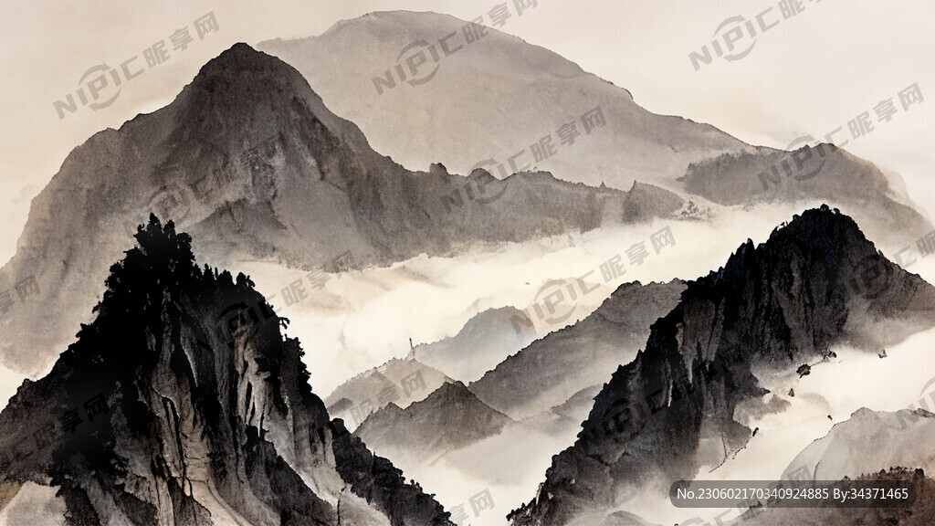 山谷 中国风 中国画 山水