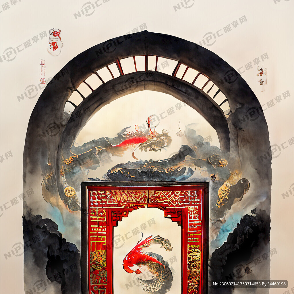 鲤鱼跃龙门；状元门；红色；金色