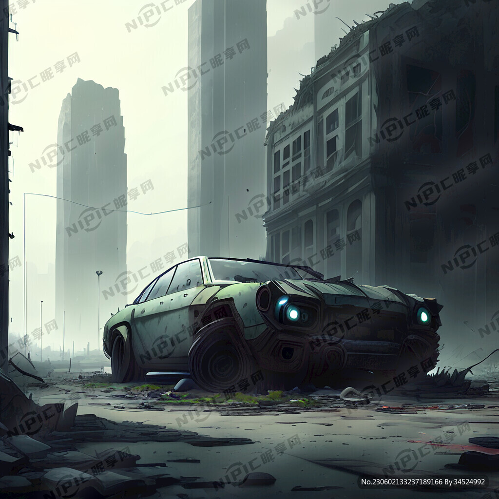 城市废墟 破旧汽车 赛博朋克